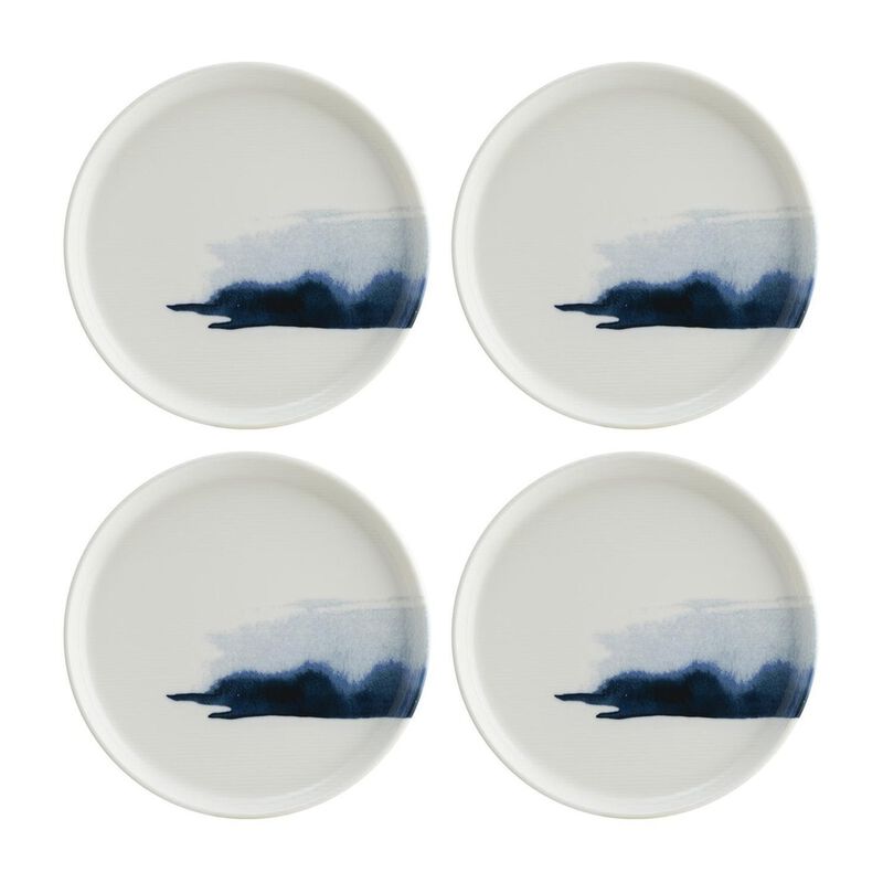 Blue Wave dia.6.25" Round Decorated Porcelain Plate (Set of 4)