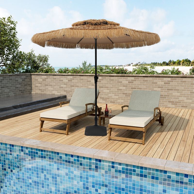 Mondawe 9 ft Hawaiian Style Crank Design 2 Tier Straw Patio Umbrella Shade with Square Based