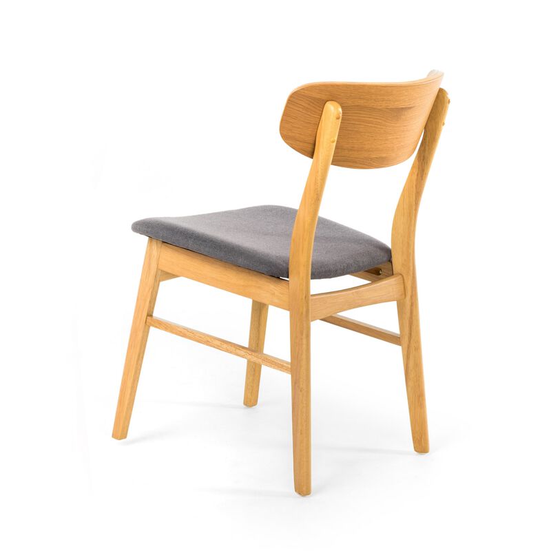 Dining Chair Set of 2, Gray Padded Seat, Natural Brown Splayed Legs - Benzara