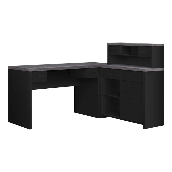 Computer Desk, Home Office, Corner, Left, Right Set-Up, Storage Drawers, L Shape, Work, Laptop, Laminate, Black, Grey, Contemporary, Modern