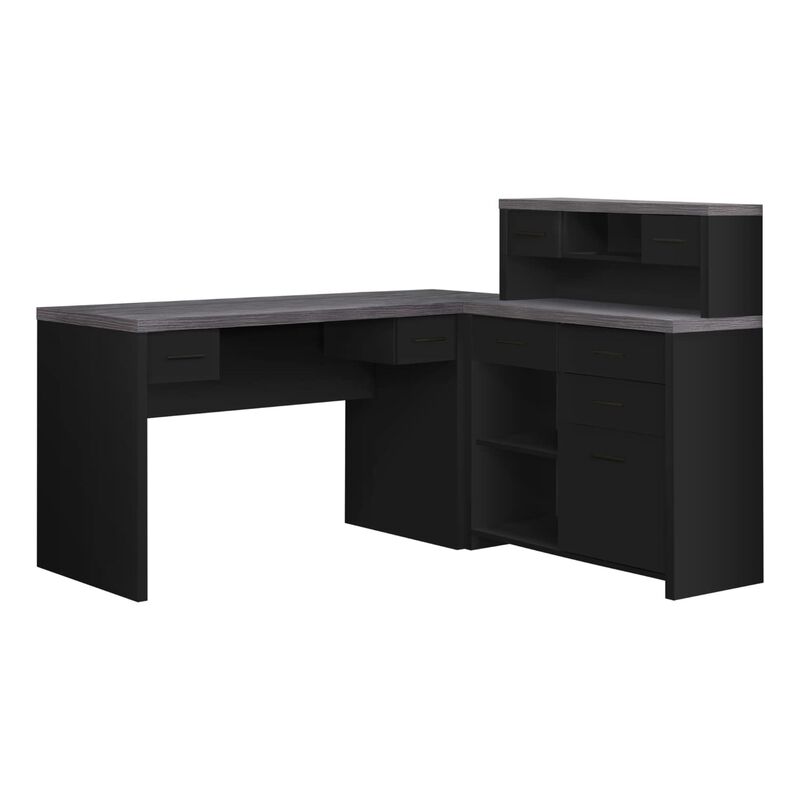 Computer Desk, Home Office, Corner, Left, Right Set-Up, Storage Drawers, L Shape, Work, Laptop, Laminate, Black, Grey, Contemporary, Modern