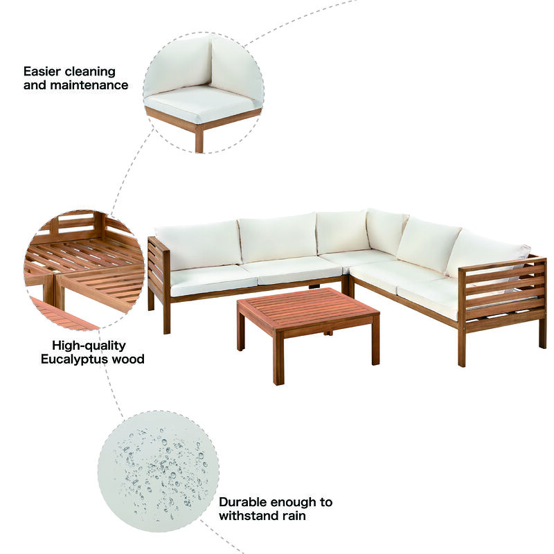 Merax Wood Structure Outdoor Sofa Set with Table