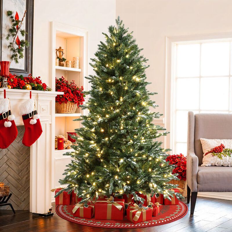 LuxenHome 6Ft Pre-Lit Green Artificial Tree with Frosted Tips