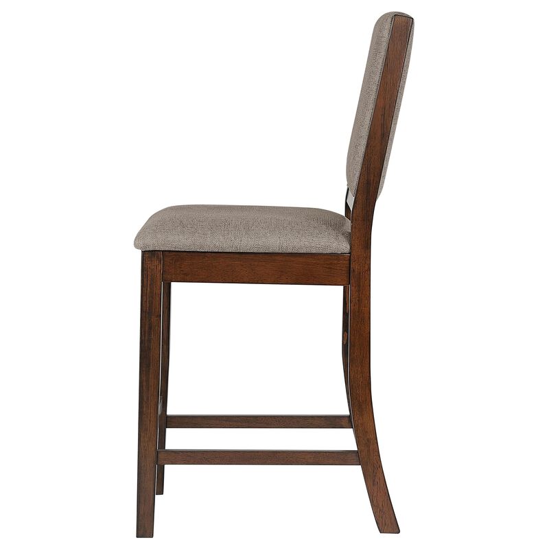 Patter Counter Height Chair Set of 2, Beige Fabric, Dark Brown 26 Inch - Benzara