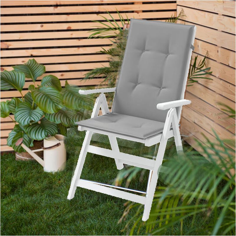 Zia 6pc Outdoor Highback Cushion for Chair, Tufted Gray Fabric 47 Inch - Benzara