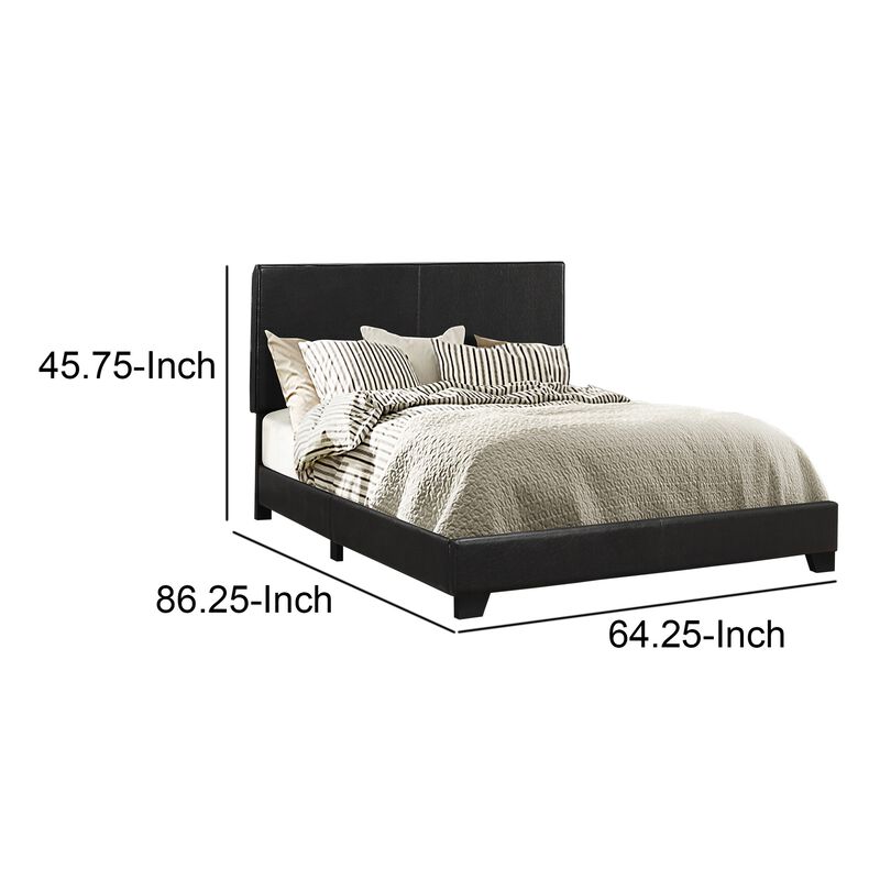 Leather Upholstered Queen Size Headboard, Black-Benzara