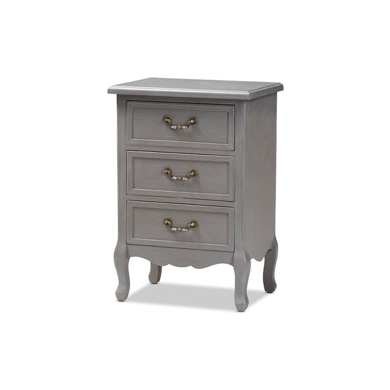 Baxton Studio Capucine Antique French Country Cottage Grey Finished Wood 3-Drawer End Table