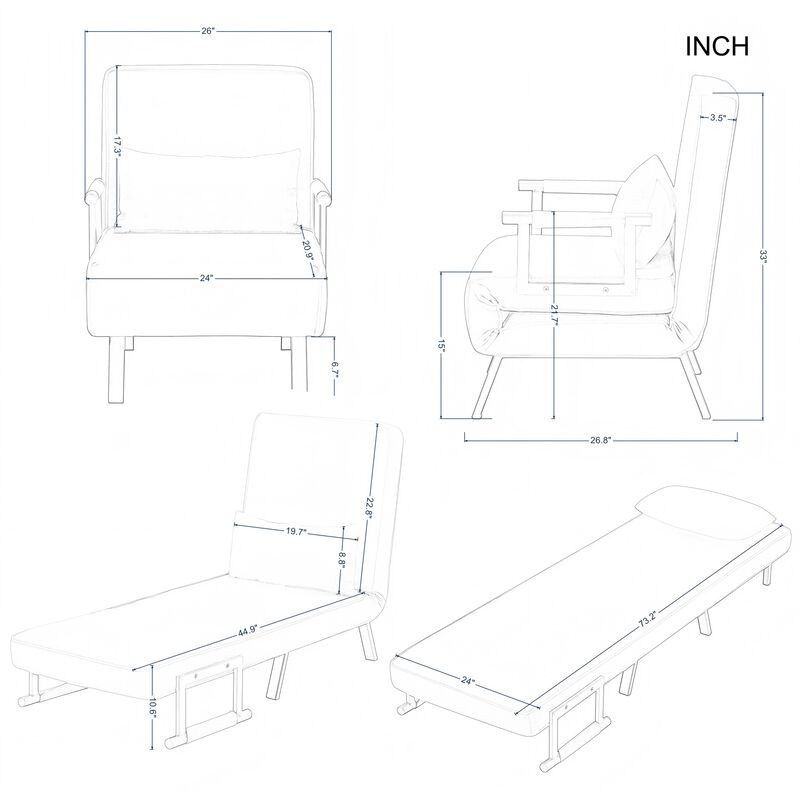 26 in. Polyester Single Size Sofa Bed
