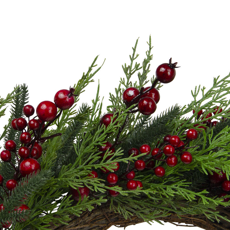 Mixed Pine and Berries Artificial Christmas Wreath - 26 inch  Unlit