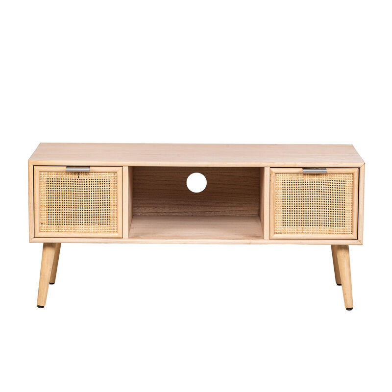 Scandinavian Solid Wood TV Stand with 2 Drawers