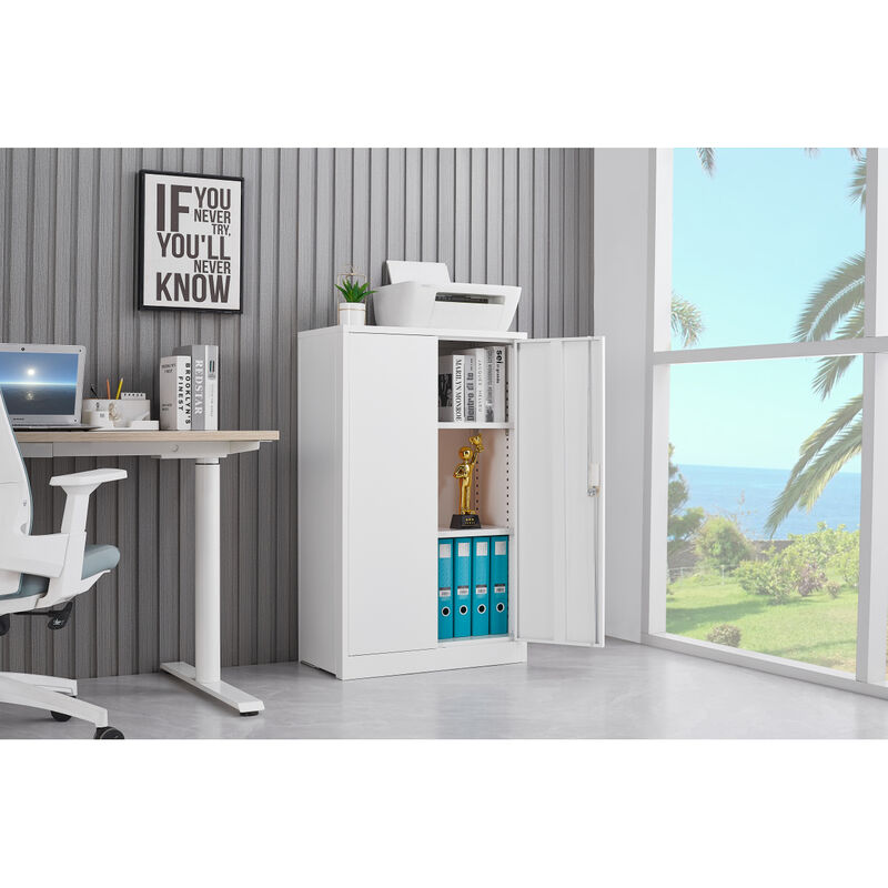 Locking Metal Storage Cabinet with Shelf, White