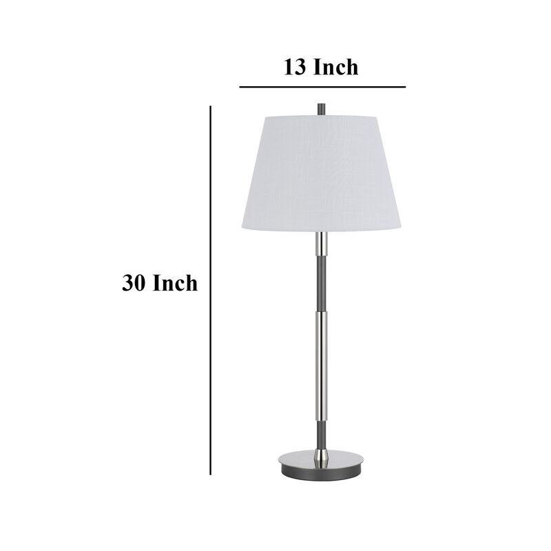 Siu 30 Inch Table Lamp, Chrome Metal Thin Pole w Finial, White Shade - Benzara