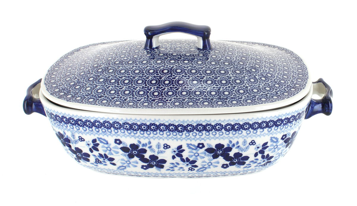 Blue Rose Polish Pottery Tulip Roaster with Lid