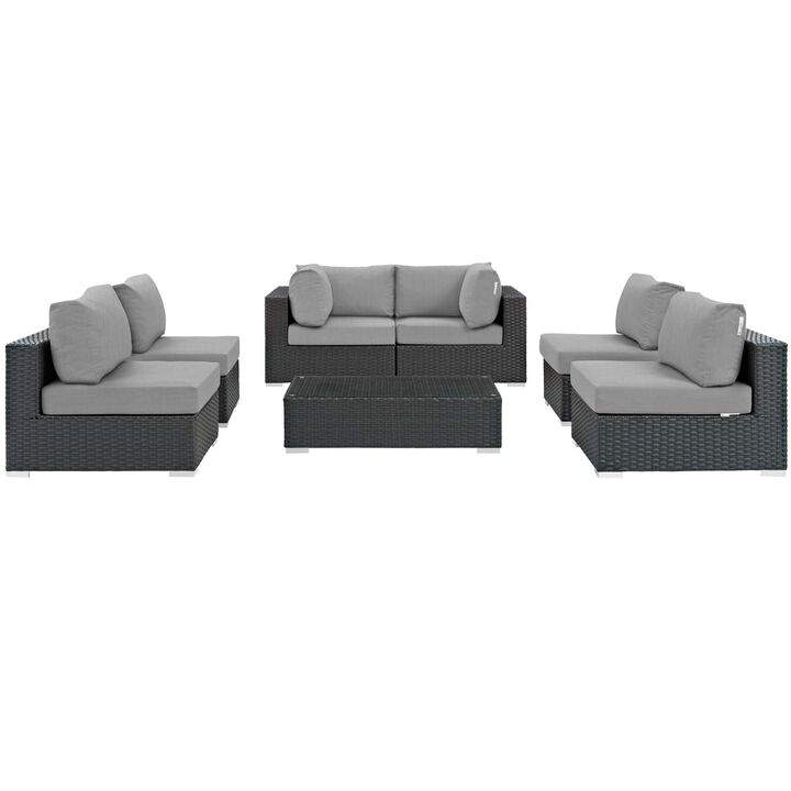 Sojourn 7 Piece Outdoor Patio Sunbrella Sectional Set - Canvas Gray