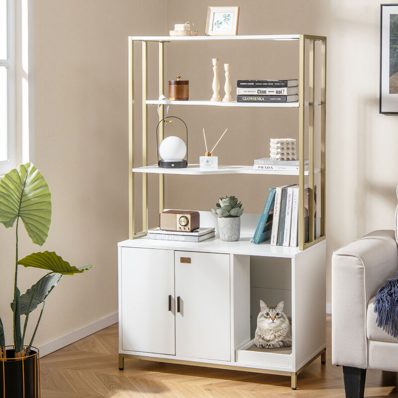 Cat Litter Box Enclosure with Storage and 3-tier Shelves