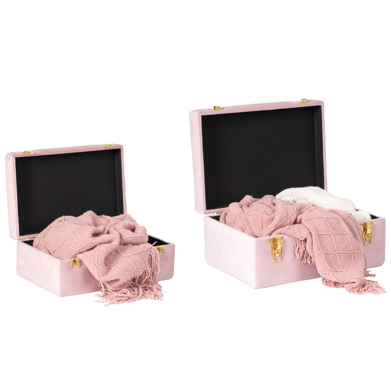 Decorative Tufted Velvet Suitcase Treasure Chest Set of 2, Yellow