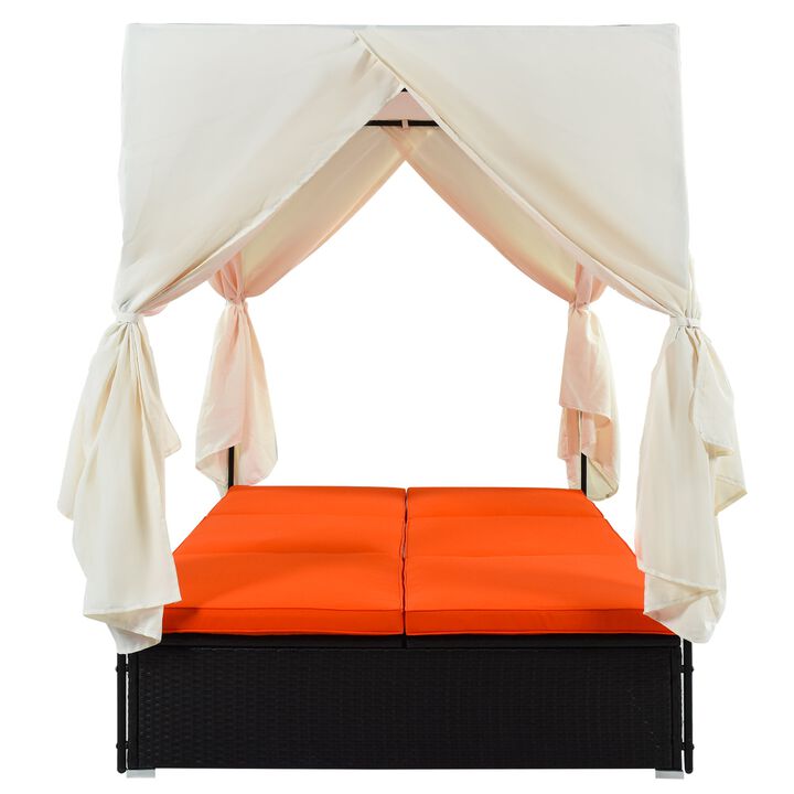 Mondawe Outdoor Patio Rattan Sunbed,With Cushions And Adjustable Seats PE Wicker Daybed