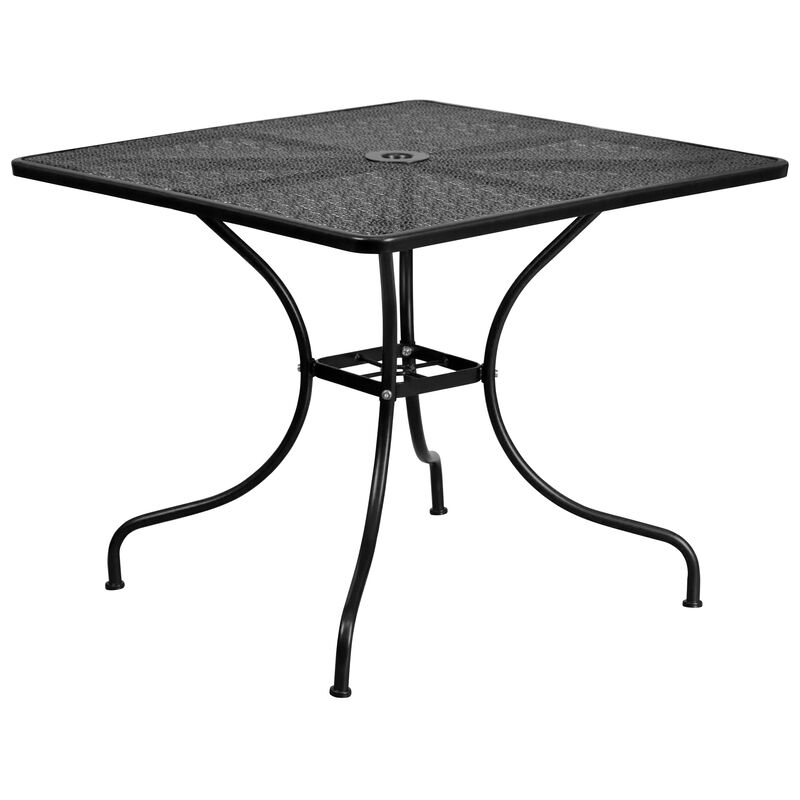Flash Furniture Oia Commercial Grade 35.5" Square Black Indoor-Outdoor Steel Patio Table Set with 4 Round Back Chairs