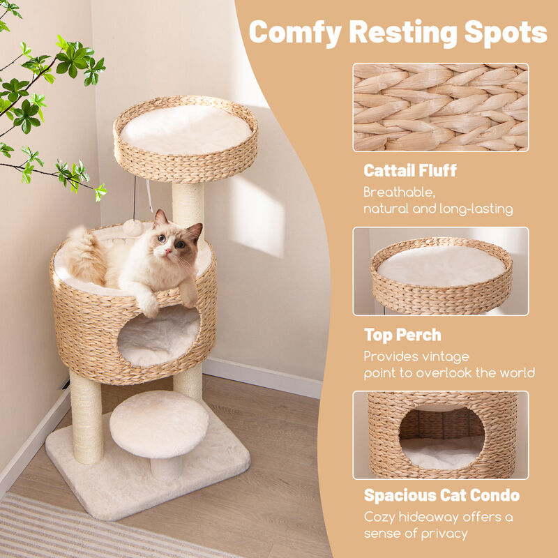 Modern Cat Tower Cat Tree with Top Perch Cattail Fluff Condo