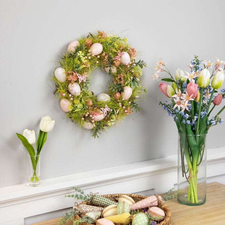 Easter Eggs with Butterflies Artificial Spring Wreath - 13" - Green and Pink
