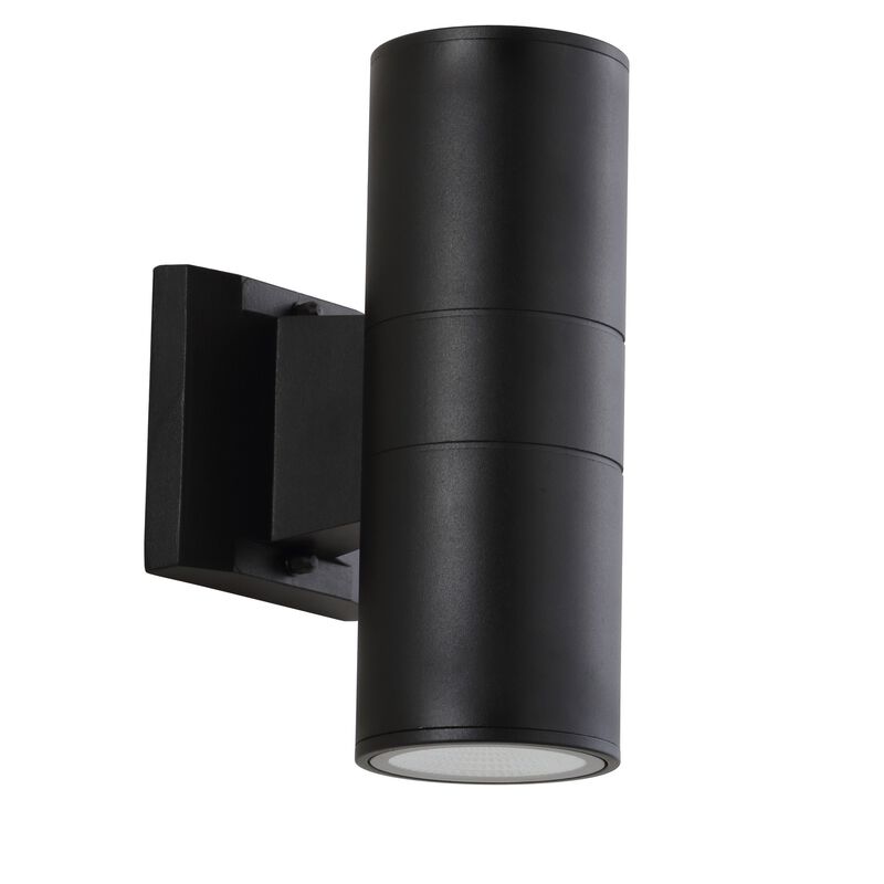 Duo 2-Light Modern Midcentury Cylinder Outdoor Metal/Glass Integrated LED Wall Sconce with Uplight