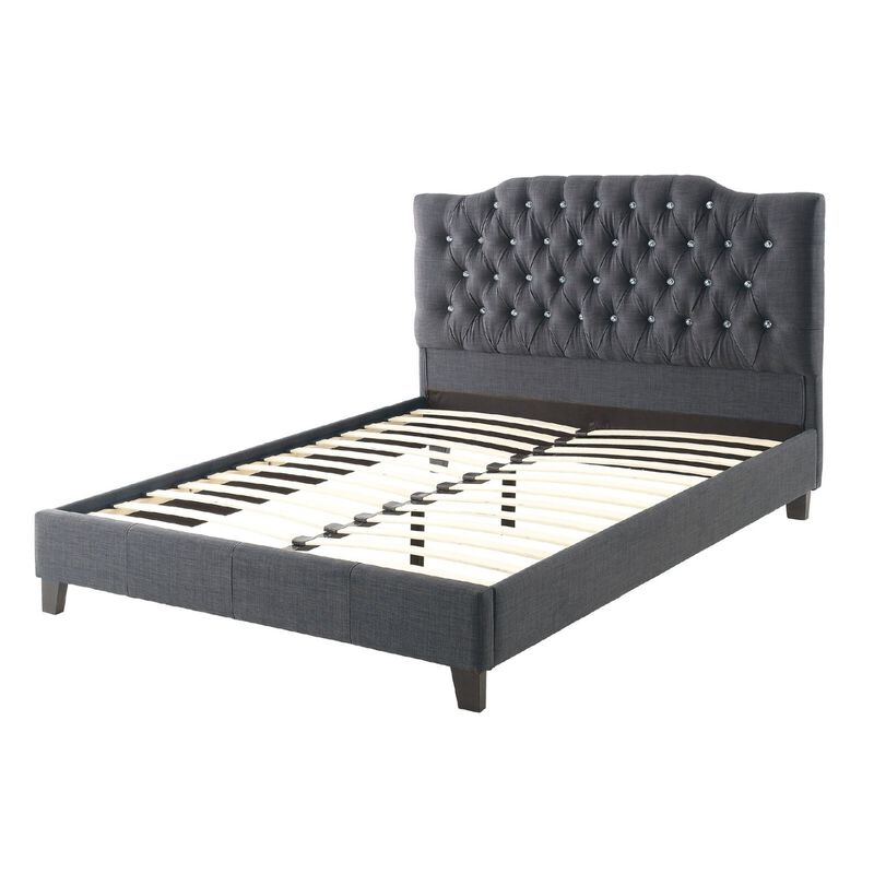Modern Gorgeous Polyfiber Tufted Queen Size Bed 1 Piece Bed Frame Upholstered Headboard