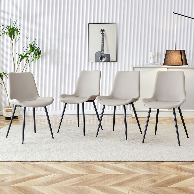 Chic and Comfortable Light Gray Dining Chair with Black Metal Legs