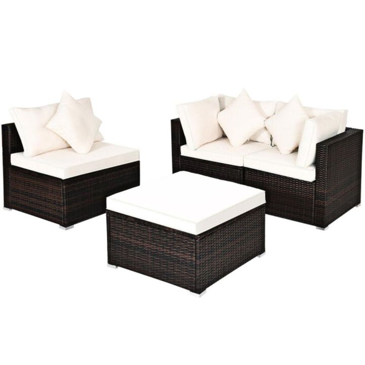 Hivvago 4 Pieces Patio Rattan Furniture Set with Removable Cushions and Pillows