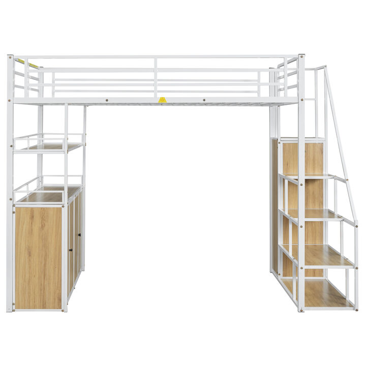 Merax Metal Loft Bed with Storage Staircase and Wardrobe