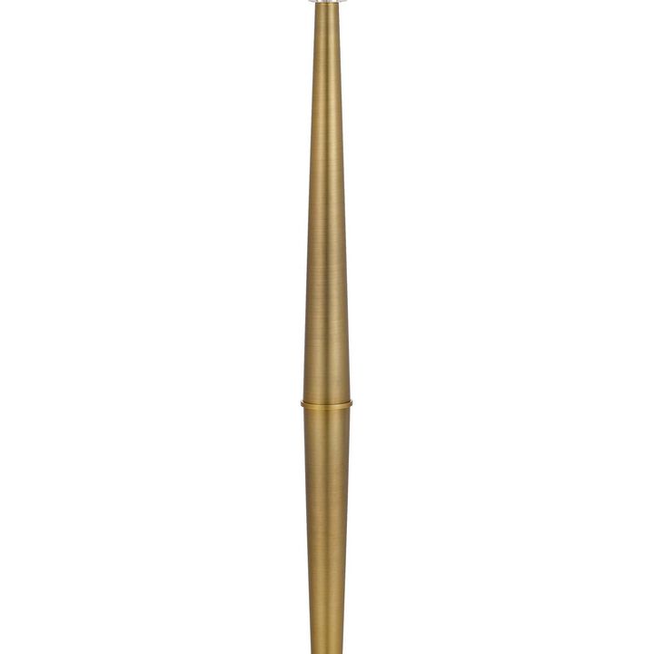 62 Inch Floor Lamp with White Drum Shade, Marble Base, Crystal, Brass - Benzara