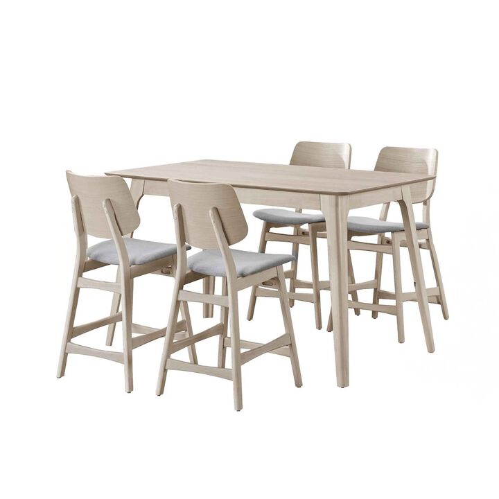 New Classic Furniture Oscar 5-piece Wood Counter Dining Set in White Ash