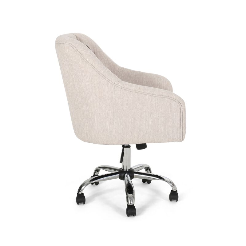 Nysa Swivel Office Chair, Tufted Beige Fabric, Chrome Steel -Benzara