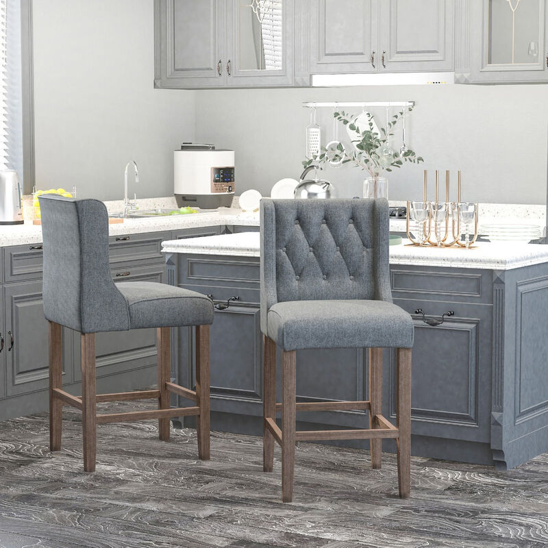 Chic Bar Seating: Grey Tufted Wingback Armless Counter Height Stools