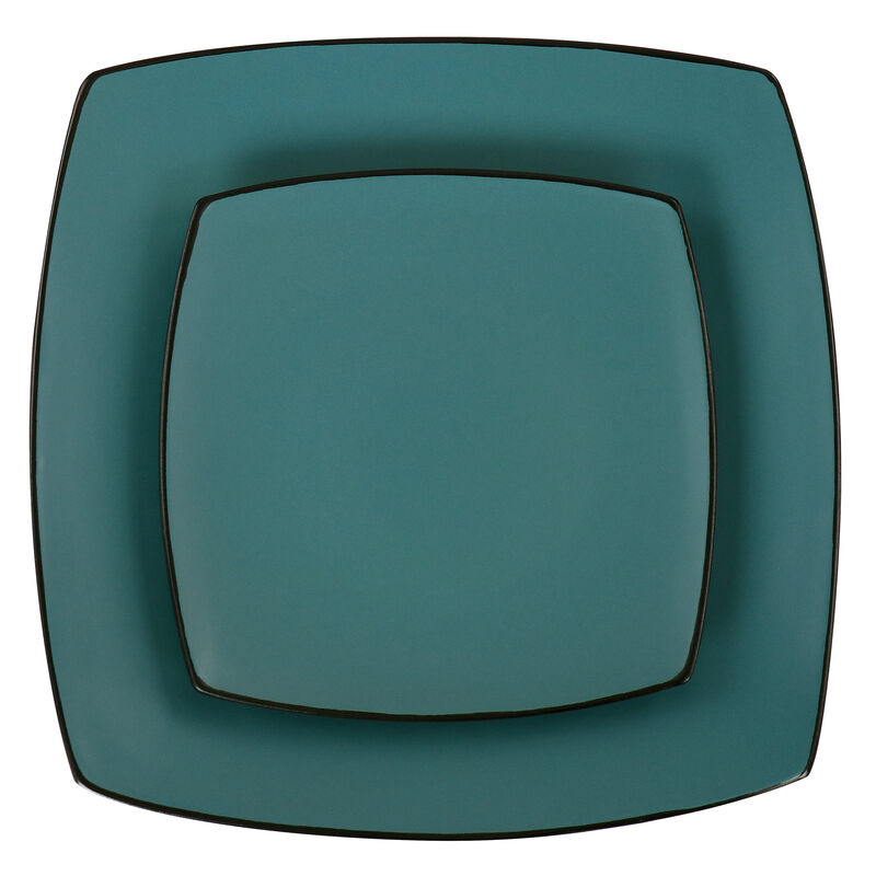 Gibson Elite Soho Lounge 16 Piece Matte Glaze Square Dinnerware Set in Teal