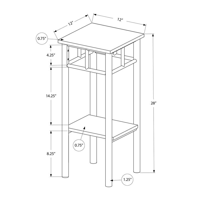 Monarch Specialties I 3278 Accent Table, Side, End, Plant Stand, Square, Living Room, Bedroom, Metal, Laminate, Black, Contemporary, Modern