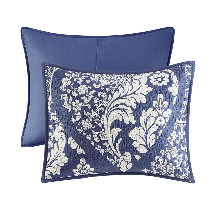 Gracie Mills Muriel 6 Piece Damask Printed Cotton Quilt Set with Throw Pillows