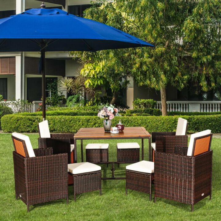 Hivvago 9 Pieces Patio Rattan Dining Cushioned Chairs Set