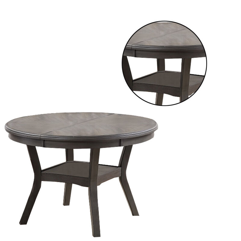 Round Top Wooden Dining Table with Boomerang Legs, Dark Gray-Benzara