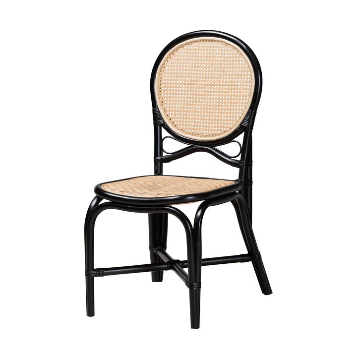 Bali & Pari Ayana Mid-Century Modern Two-Tone Black and Natural Brown Rattan Dining Chair