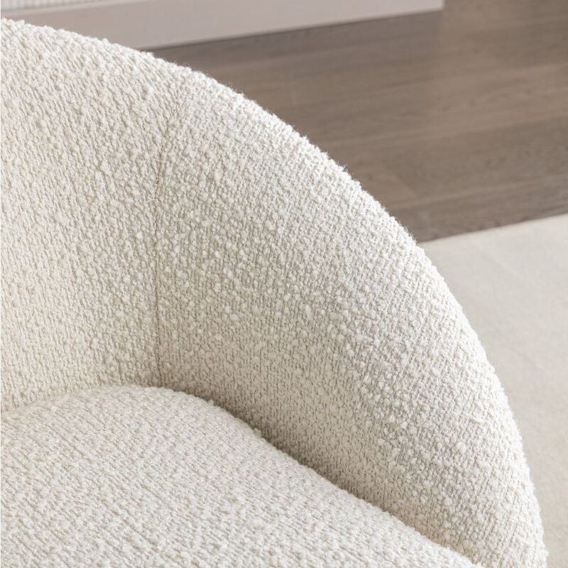 Roundhill Furniture Winnie Modern Teddy Boucle Fabric Barrel Chair, 360 Degree Swivel, White