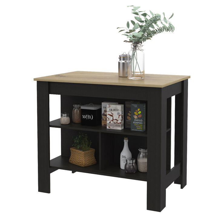 Streamdale Rockaway 3-Shelf Kitchen Island Black Wengue And Light Oak