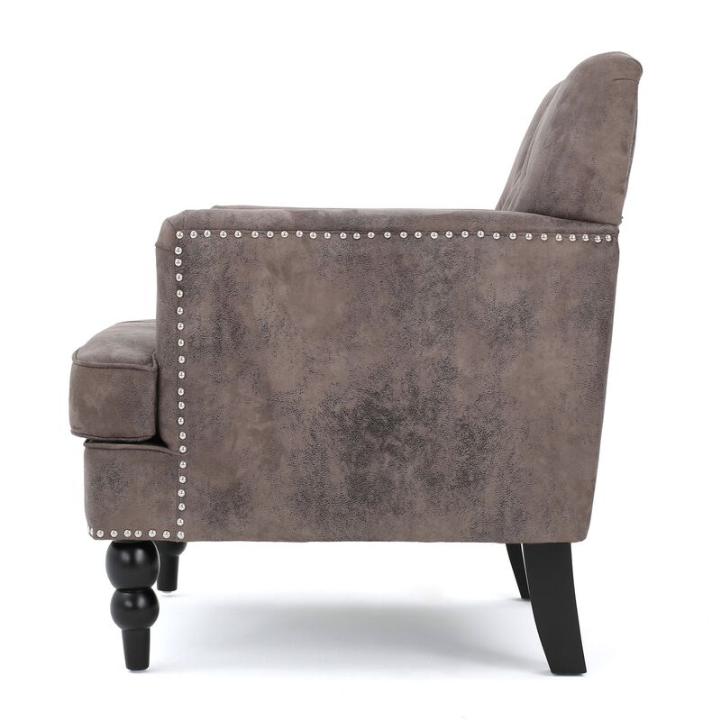 Lit Accent Chair with Gray Fabric Microfiber, Button Tufted Design - Benzara