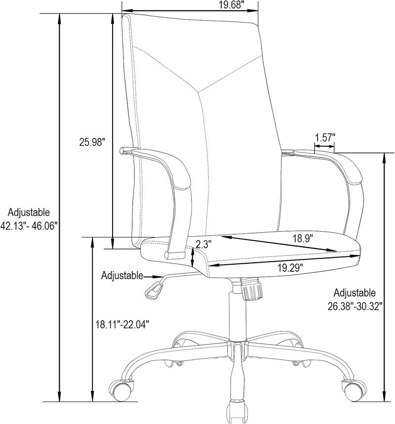 LeisureMod Sonora Modern High-Back Tall Adjustable Height Leather Conference Office Chair with Tilt & 360 Degree Swivel
