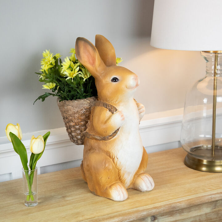 Standing Bunny Carrying a Basket Outdoor Garden Statue - 16.75"