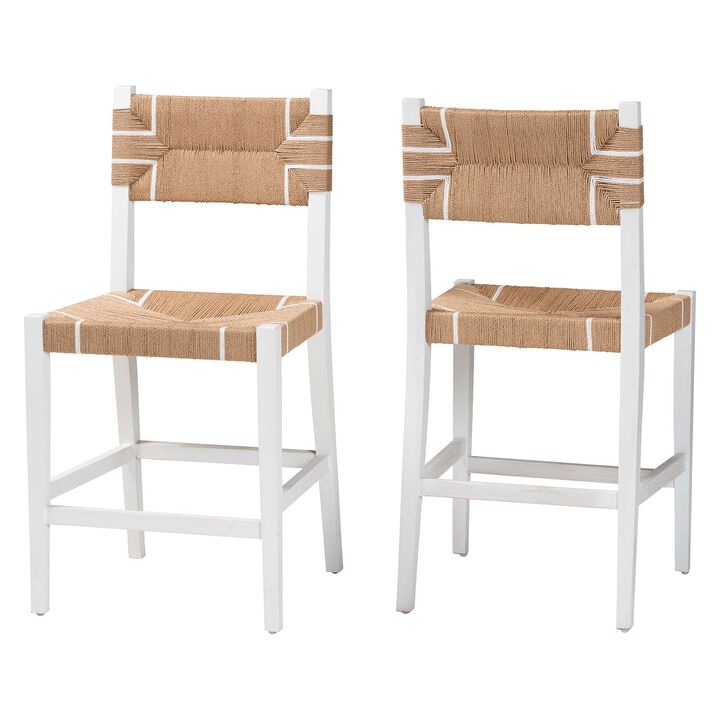 bali & pari Talli Bohemian Paper Loom and White Mahogany Wood Counter Stool