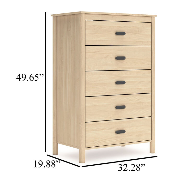Abis Tall Dresser Chest, 5 Drawers, Natural Brown Wood, Black, 50 Inch - Benzara
