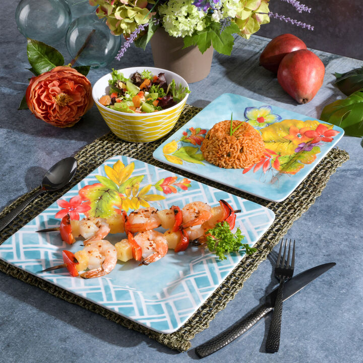Laurie Gates Tropicalla 12 Piece Square Melamine Dinnerware Set