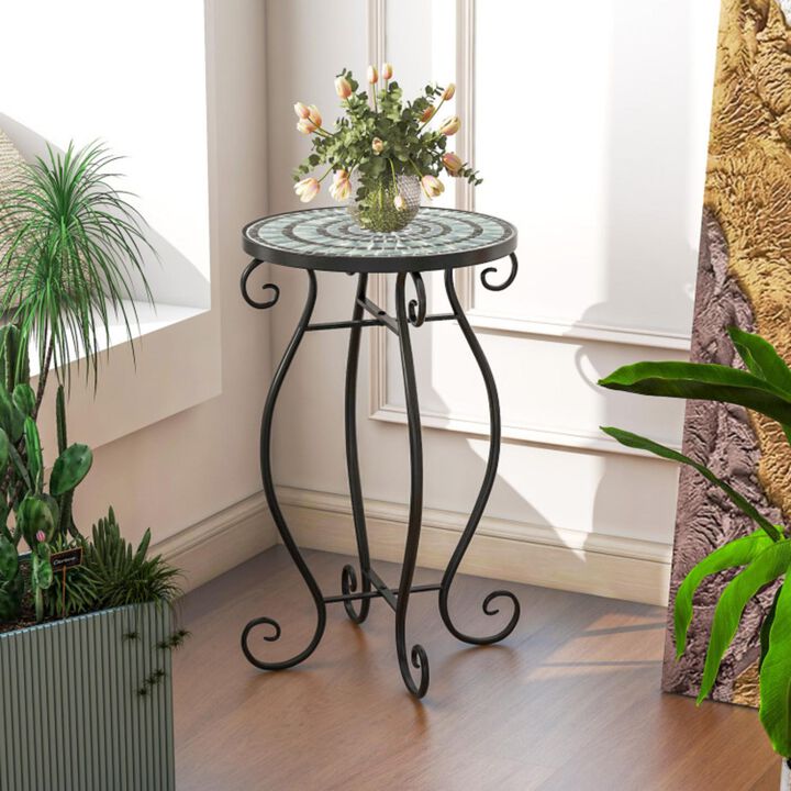 Hivvago Small Plant Stand with Weather Resistant Ceramic Tile Tabletop