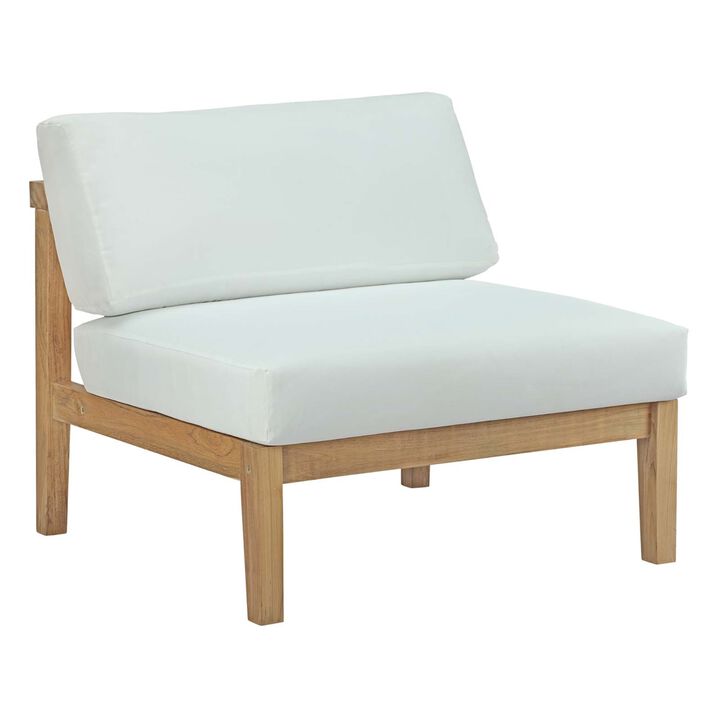 Bayport Teak Outdoor Collection - Relaxation & Tranquility | Durable Teak Wood | All-Weather White Cushions | Assembly Required | Includes Coffee Table, Loveseat, & Armless Chairs