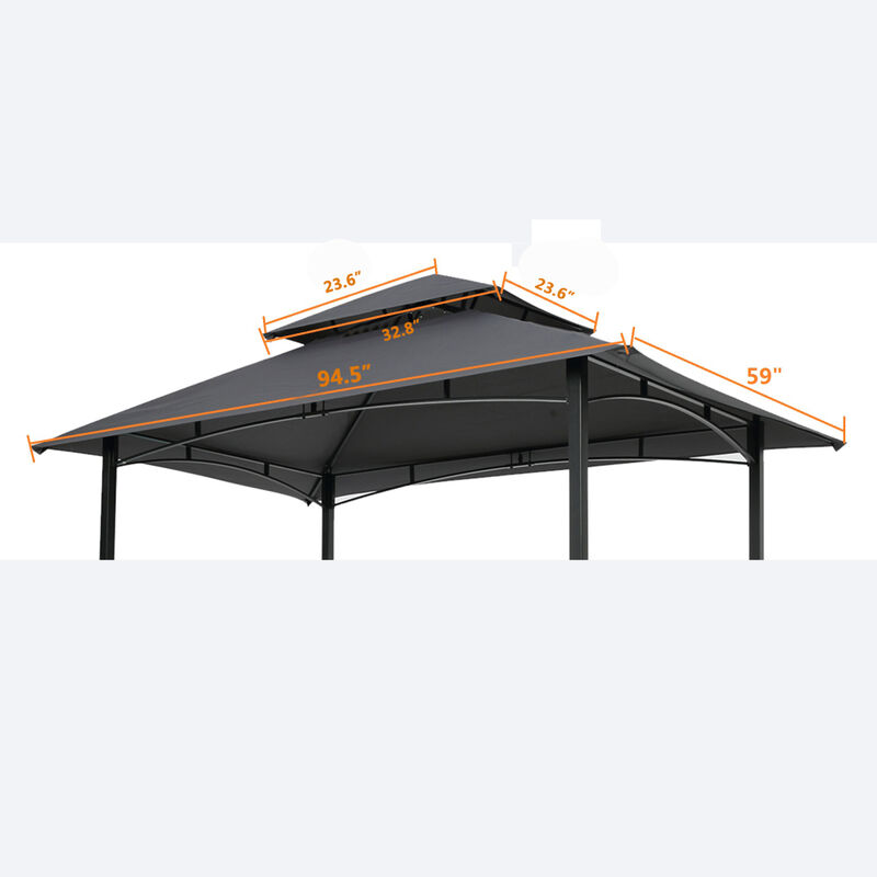 8x5FT Grill Gazebo Replacement Canopy, Double Tiered Bbq Tent Roof Top Cover